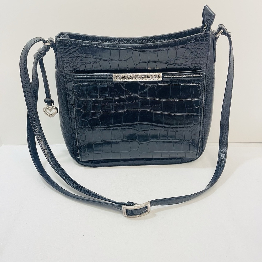 Brighton Mingle Sage Croco Black Organizer Cross-Body Bag Purse